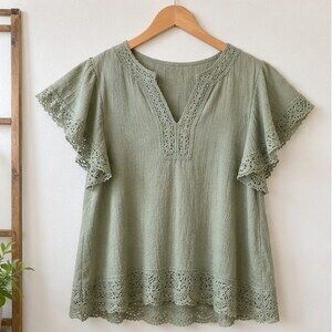 Sage Lace Trim Top